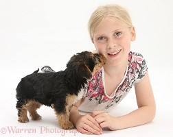 Girl with Yorkie-cross pup