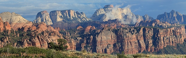 Panoramic of rocky sandstone mountains and cliffs