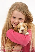 Girl holding Cockapoo puppy