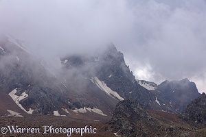 Mountains and low clouds, Shymbulak, Kazakhstan