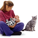 Mother and baby with silver tabby cat