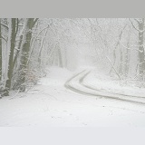 Snowy road with misty atmosphere