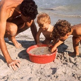 Kim, Mark and Hazel on beach Jamaica, 1968