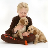 Girl with Cockapoo puppies