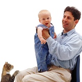 Man and baby and cat