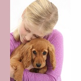 Girl cuddling Cocker Spaniel puppy