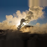 Steam rising from geysers, Sol de Manana, Bolivia